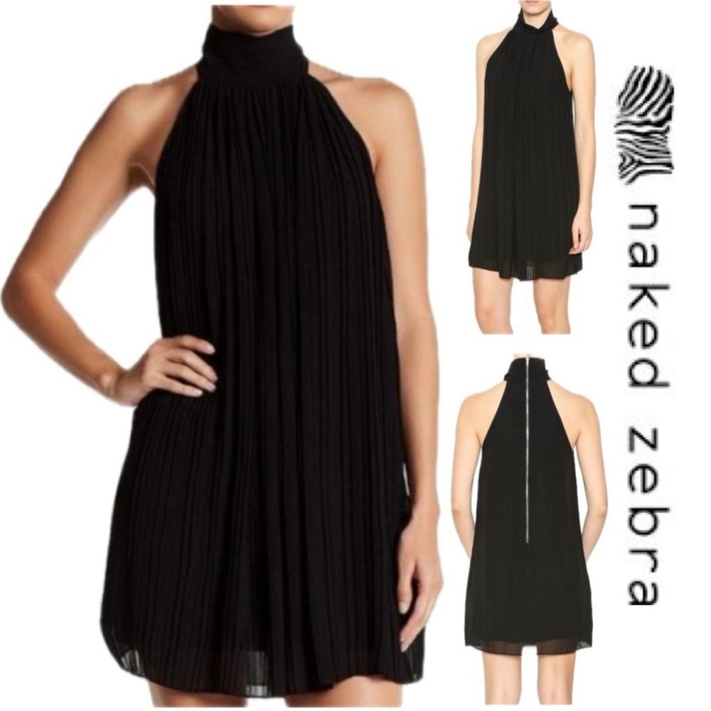 NAKED ZEBRA Micro Pleated Halter Style Dress Size S